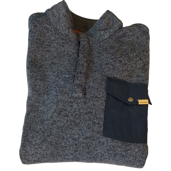 Woolrich Heather Blue Fleece Sweater Pullover‎ Front Pocket Mens Extra Large - Picture 3 of 8